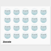 Sticker Rond Aqua Dip Dye Aquarelle Mariage Monogramme (Feuille)