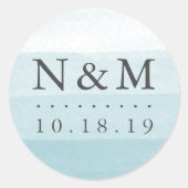 Sticker Rond Aqua Dip Dye Aquarelle Mariage Monogramme (Devant)