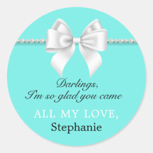 Sticker Rond Aqua Elegant Fancy Tiffany Anniversaire Merci Tags