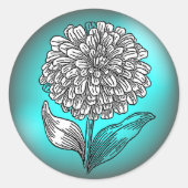 Sticker Rond Aqua et Fleur Turquoise (Devant)