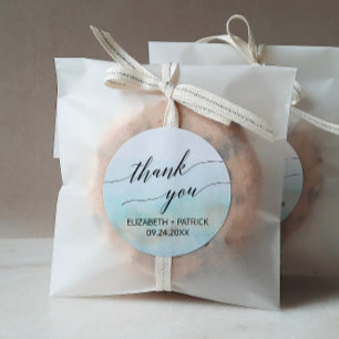 Sticker Rond Aqua et Gold Beach Merci de mariage Faveur