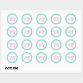 Sticker Rond Aqua et Pink Polka Dot Merci (Feuille)