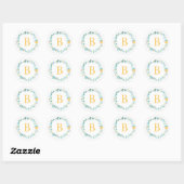 Sticker Rond Aqua et Yellow Monogramme Floral Wreath (Feuille)