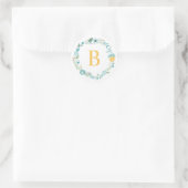 Sticker Rond Aqua et Yellow Monogramme Floral Wreath (Sac)
