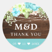 Sticker Rond Aqua Floral Lights Rustic Merci Mariage (Devant)