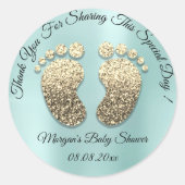 Sticker Rond Aqua Gold Parties scintillant Pieds Baby shower Fa (Devant)