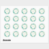 Sticker Rond Aqua Green Floral Wreath Nom personnalisé Spring (Feuille)