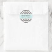 Sticker Rond Aqua Grey Chevrons Graduation Nom personnalisé (Sac)