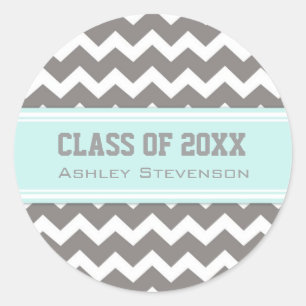 Sticker Rond Aqua Grey Chevrons Graduation Nom personnalisé