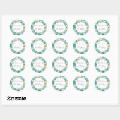 Sticker Rond Aqua Mint White Floral Mariage (Feuille)