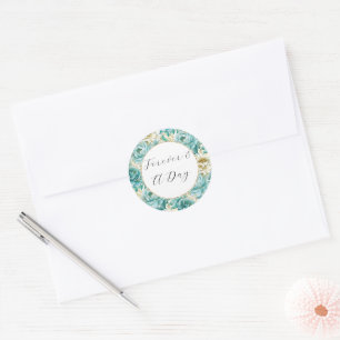Sticker Rond Aqua Mint White Floral Mariage