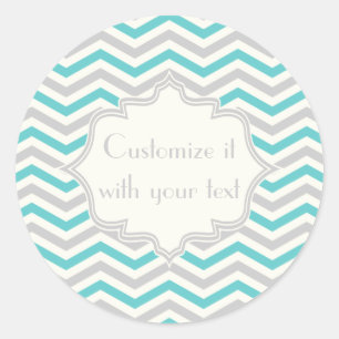 Sticker Rond Aqua moderne, gris, chevron motif en ivoire