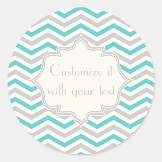 Sticker Rond Aqua moderne, gris, chevron motif en ivoire (Devant)