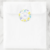 Sticker Rond Aqua Periwinkle & Fleurs d'aquarelle jaune étiquet (Sac)
