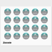 Sticker Rond Aqua & Silver Starfish Elégante Plage Mariage Fave (Feuille)