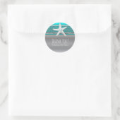 Sticker Rond Aqua & Silver Starfish Elégante Plage Mariage Fave (Sac)