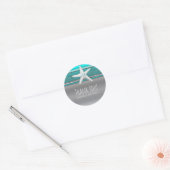 Sticker Rond Aqua & Silver Starfish Elégante Plage Mariage Fave (Enveloppe)
