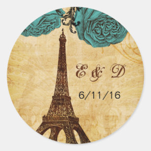Sticker Rond aqua tour eiffel vintage Paris enveloppe les phoqu
