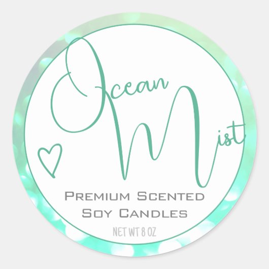Sticker Rond Aqua Turquoise Blanc Moderne Calligraphie Script C (Devant)