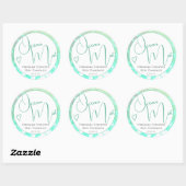 Sticker Rond Aqua Turquoise Blanc Moderne Calligraphie Script C (Feuille)