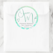 Sticker Rond Aqua Turquoise Blanc Moderne Calligraphie Script C (Sac)