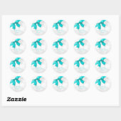 Sticker Rond Aqua Turquoise Blue Bow & Sparkles Chic Party (Feuille)