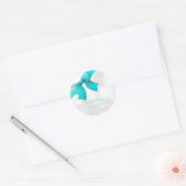 Sticker Rond Aqua Turquoise Blue Bow & Sparkles Chic Party (Enveloppe)