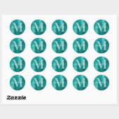 Sticker Rond Aqua Turquoise Signature moderne Monogramme Foil (Feuille)