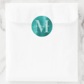 Sticker Rond Aqua Turquoise Signature moderne Monogramme Foil (Sac)