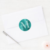 Sticker Rond Aqua Turquoise Signature moderne Monogramme Foil (Enveloppe)