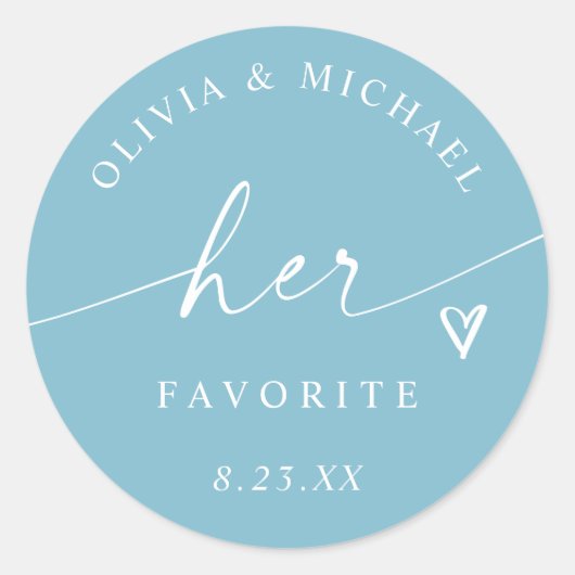 Sticker Rond Aqua Turquoise Son Script De Mariage Préféré (Devant)