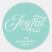 Sticker Rond Aqua Turquoise Style Cursive Joyful Holiday (Devant)
