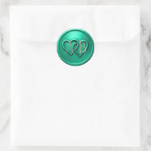 Sticker Rond Aqua Two Hearts Intertwined Monogram Wedding (Sac)