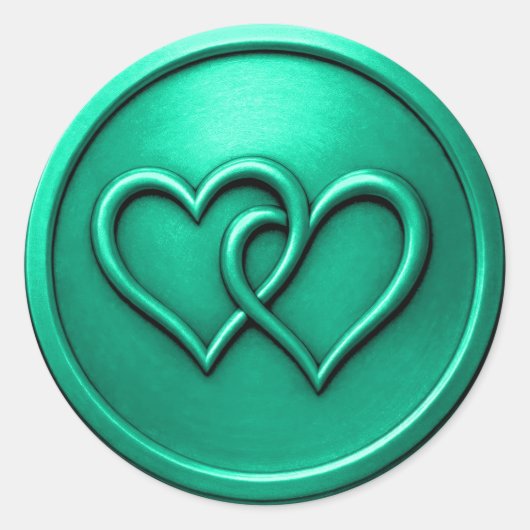 Sticker Rond Aqua Two Hearts Intertwined Wedding (Devant)