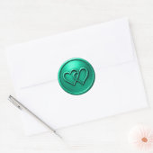Sticker Rond Aqua Two Hearts Intertwined Wedding (Enveloppe)