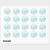 Sticker Rond Aqua Two Hearts Intertwined Wedding (Feuille)