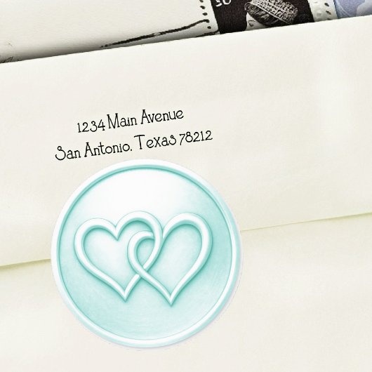 Sticker Rond Aqua Two Hearts Intertwined Wedding