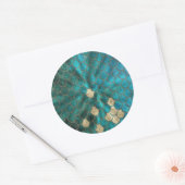 Sticker Rond Aqua vert Mermaidscale avec parties scintillant or (Enveloppe)