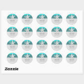 Sticker Rond Aqua & White Sparkle Starfish Plage Mariage Faveur (Feuille)