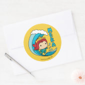 Sticker Rond Aquaman | Chibi Mera Riding Vague Graphique (Enveloppe)