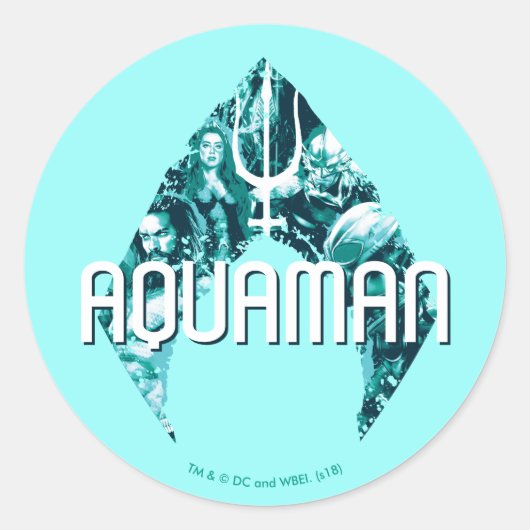 Sticker Rond Aquaman | Orin, Mera, Orm et Manta noir dans le (Devant)