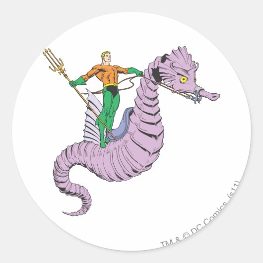 Sticker Rond Aquaman Rides Seahorse (Devant)