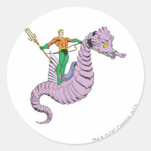 Sticker Rond Aquaman Rides Seahorse