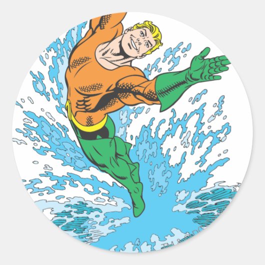 Sticker Rond Aquaman saute dans la vague (Devant)