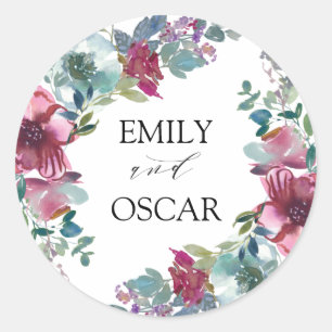 Sticker Rond Aquarelle à la menthe et à la mauve Mariage floral