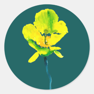Sticker Rond Aquarelle abstraite de fleurs jaunes