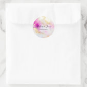 Sticker Rond Aquarelle Abstraite féminine rose or élégant (Sac)