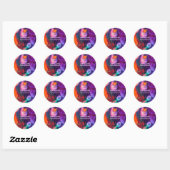 Sticker Rond Aquarelle Abstraite orange violet (Feuille)