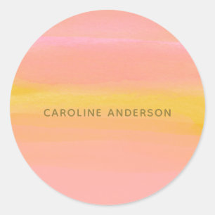 Sticker Rond Aquarelle Abstraite Pink Yellow Stripes Personnali