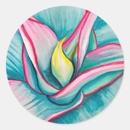Sticker Rond Aquarelle agave succulente art (Devant)